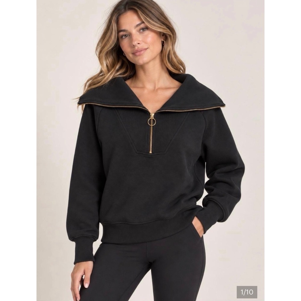 Varley Vine Pullover Women XS Black Excellent Ribbed Half Zip Sweatshirt